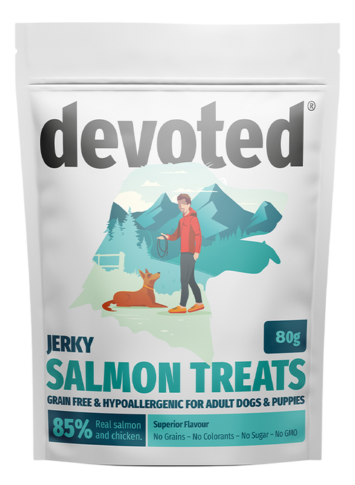 80g Devoted Grain Free & Hypoallergenic Salmon Jerky Dog Treats